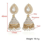 India Style Gold Color Pearl and Rhinestone Drop Tassel Earrings