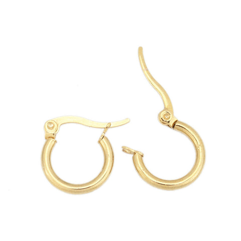 Stainless Steel Hoop Earrings Gold Plated Round 15mm Dia. 2mm thick