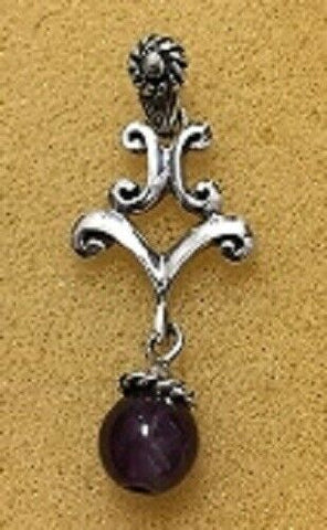 Sterling Silver Delicate Victorian Pendant With Synthetic Amethyst Cabochon