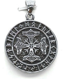Oxidized Stainless Steel Viking Hammer Runes Cross Pendant with Trinity