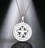 Stainless Steel Crystal Round Pendant with 18 in chain (clover,butterfly,rose)