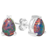 925 STERLING SILVER 0.75CT PEAR SHAPE 5*7 SYN. BLACK OPAL STUD EARRINGS