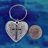 Pewter Heart Cross Keychain Made in USA