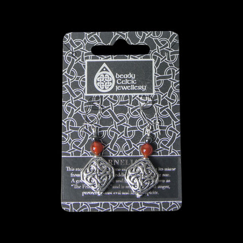 Welsh Pewter  Celtic Spangle and carnelian beads  and Sterling Silver Ear wires