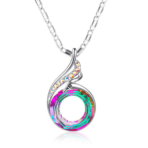 Alloy Necklace Silver Tone Peacock with Multicolor Rhinestone 52cm(20 4/8")chain