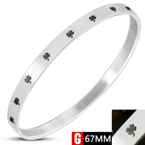 DIA-67mm | W-6mm | Stainless Steel 2-tone Laser Printed Shamrock Flower Bangle