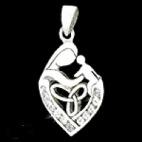 Stainless Steel Celtic Mother & Child CZ Pendant no chain