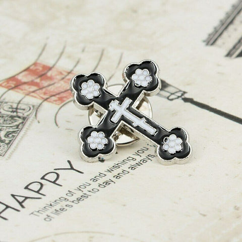 Black Silver-Plated Enamel  Cross Lapel Pin (2 pieces)