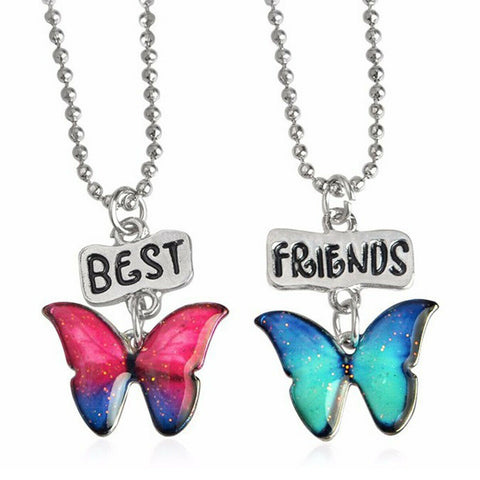 Best Friends Necklace Silver Tone Multicolor Butterfly Enamel 44cm(17 3/8") long