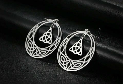 STAINLESS STEEL CELTIC Knot Triquetra Crescent moon  Earrings