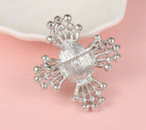 Vintage Style Crystal Cross Brooch/ Pin with synthetic pearls Silver Color