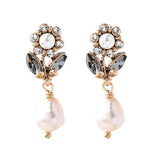 Crystal Flower Fresh Water Pearl Drop Earrings -1 pair