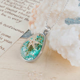 Ocean Starfish/shell Transparent Resin Necklace Ball Chain Silver Plated 18 in - Bedazzled Designs