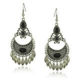 Turkish Style Silver Color  Ethnic  Earrings with Black stones and leaves