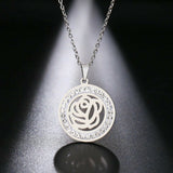 Stainless Steel Crystal Round Pendant with 18 in chain (clover,butterfly,rose)