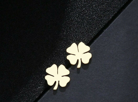 Stainless Steel Post 4 leaf clover Gold Plated Stud Earrings