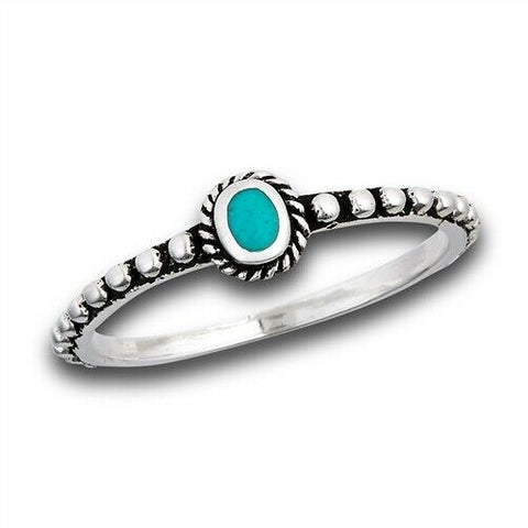 Sterling Silver Beaded And Braided Synthetic Turquoise Ring