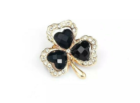 Black Shamrock Pin with Crystals
