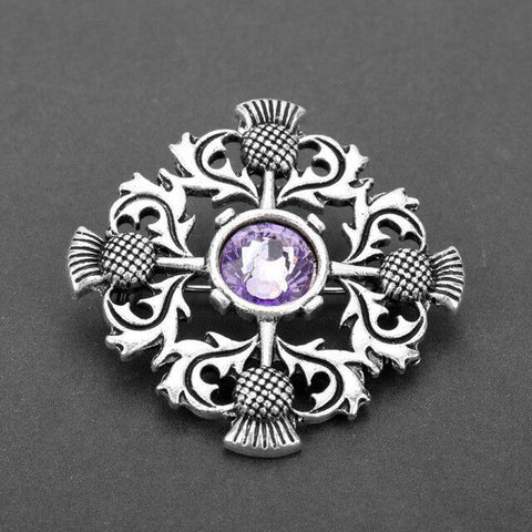 Scottish Thistle Cross Pin with Purple Crystal