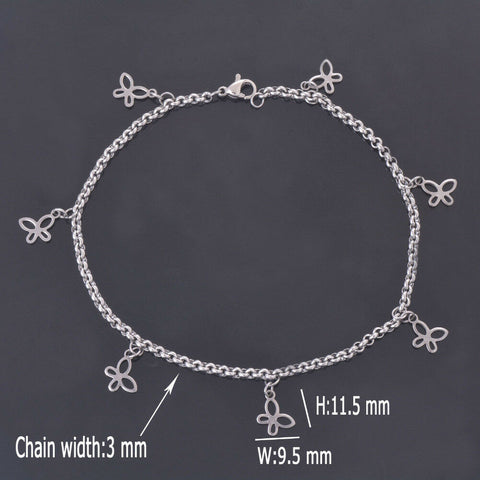 Stainless Steel 10 inch Charm Anklet w/ butterfly charms