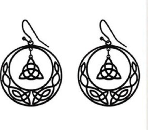 Black STAINLESS STEEL CELTIC Knot Triquetra Crescent moon  Earrings