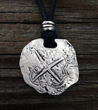 Pieces of Eight Coin Pirate Pewter Pendant with adjustable black cord
