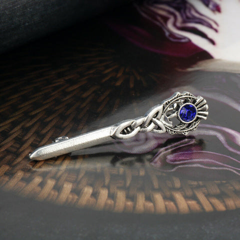 Scottish Thistle Celtic Knot  Pin with blue or purple crystal