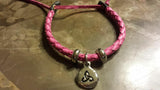 Irish Pewter Pink Leather Trinity  Rounded Woven Adustable Bracelet