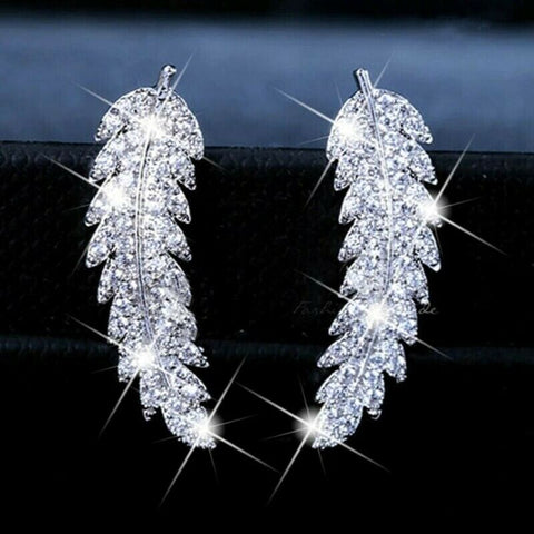 Alloy Crystal Leaf Earrings