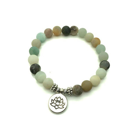 Matte Amazonite 8 mm Bead Lotus Bracelet (will fit 8 in wrist)