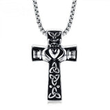Celtic Stainless Steel Claddagh and Trinity Cross Pendant  with 24 in chain