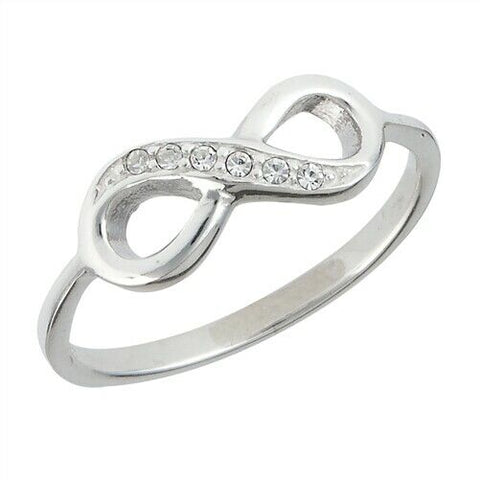Sterling Silver Infinity Ring with White Crystal Size  6 7 8