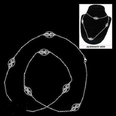 Pewter Trinity & Heart Tear Drop Long Necklace 30 in