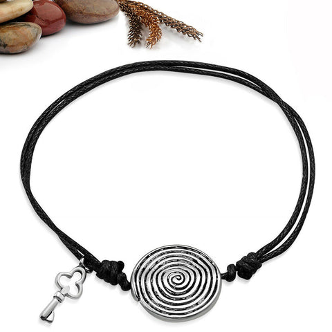 Fashion Spiral Key Charm Black Rope Adjustable Bracelet