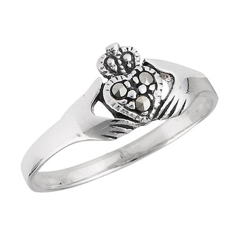 STERLING SILVER CLADDAGH RING WITH MARCASITE