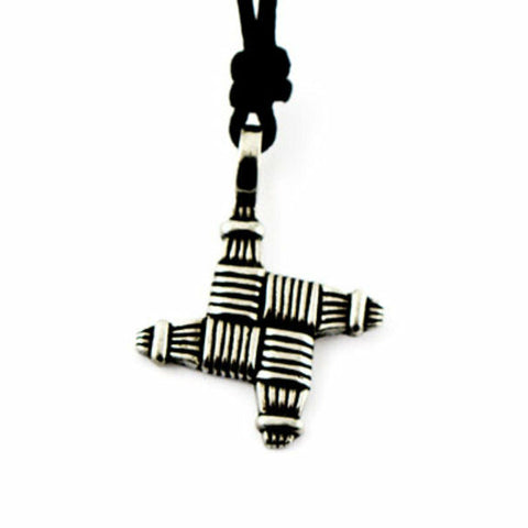 Irish Pewter Celtic Saint Bridget's Cross with Adjustable full length Black Cord