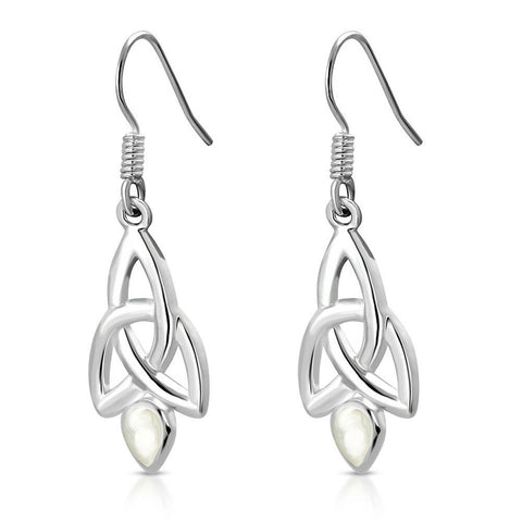 Brass w/ Silver Plating Trinity Hook Earrings w/ Shell Inlay (Pair)