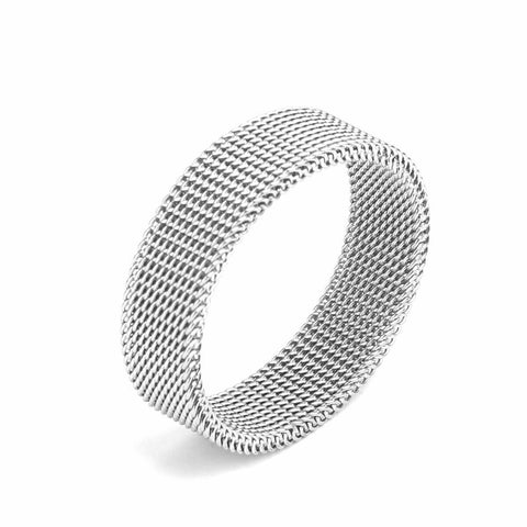 304 Stainless Steel Silver Tone Mesh Band Ring