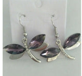 Dragonfly with purple crystal white gold plated Earrings