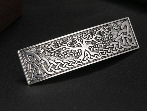 Antique Silver Tree of Life Celtic Knot Hair Barrette