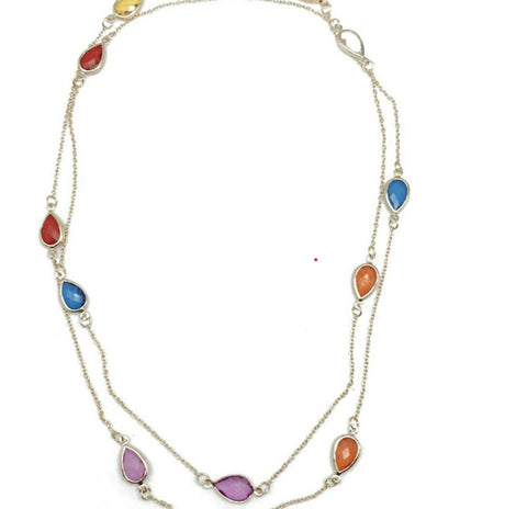 Alloy Long Multi-color Teardrop Shape Rhinestone Necklace 102 cm (40.16 In)