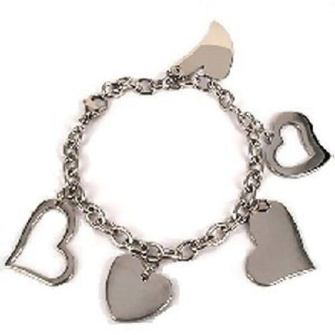 Stainless Steel 8 inch Charm Bracelet w/ 5 different Hearts