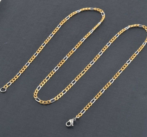STAINLESS STEEL Gold and Silver Tone FIGARO CHAIN 24 in long 3mm wide